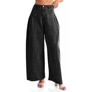 Women's Baggy High Waisted Wide Leg Jeans Durable Denim 6 Black
